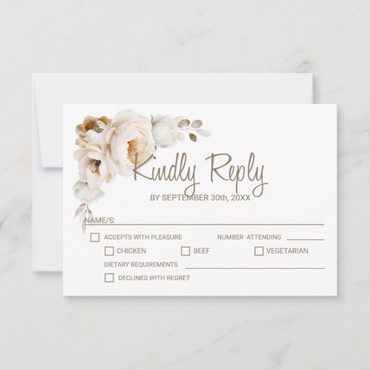 Cartons Réponse Mariage Floral Crème Rustique (Devant)
