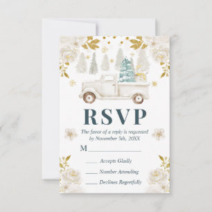 Cartons Réponse Mariage Floral de Camion Blanc Hiver & Or