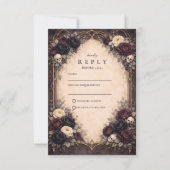 Cartons Réponse Mariage Floral de Crâne Gothique Sombre (Devant)