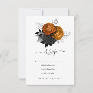 Cartons Réponse Mariage Floral de Halloween Noir et Orange Vintage