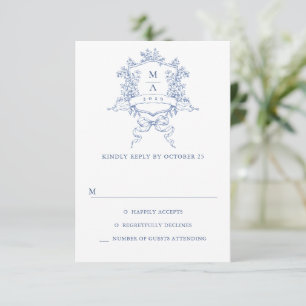 Cartons Réponse Mariage Floral de Jardin Français Bleu Élégant Vin
