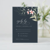 Cartons Réponse Mariage floral de la marine noire rustique (Debout devant)