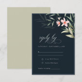 Cartons Réponse Mariage floral de la marine noire rustique (Devant / Derrière)