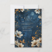 Cartons Réponse Mariage Floral de Minuit Céleste (Devant)