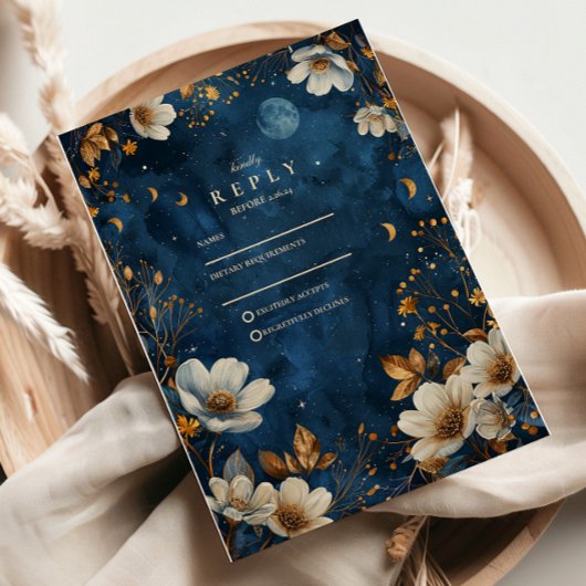 Cartons Réponse Mariage Floral de Minuit Céleste