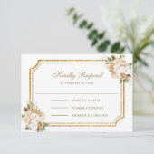 Cartons Réponse Mariage floral de Noël blanc d'or d'ivoire (Debout devant)