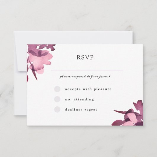 Cartons Réponse Mariage floral de prune d'aquarelle romantique (Devant)
