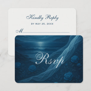 Cartons Réponse Mariage Floral de Style Gothique sur la Plage Bleu