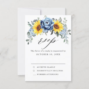 Cartons Réponse Mariage floral de Sunflower Dusty Blue Slate Peony
