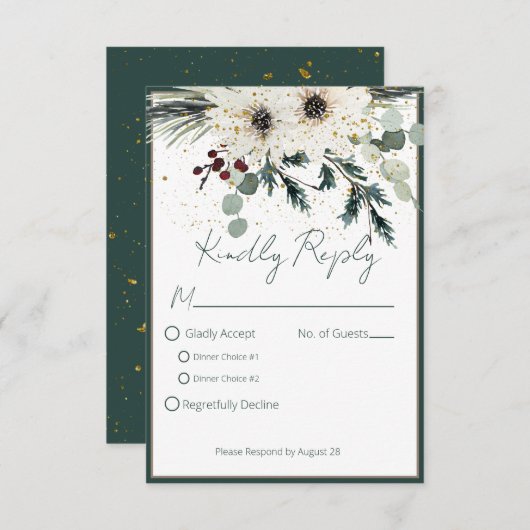 Cartons Réponse Mariage Floral d'hiver des baies rustiques (Devant / Derrière)