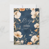 Cartons Réponse Mariage floral d'ivoire Elégant bleu marine (Devant)