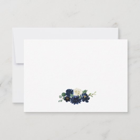 Cartons Réponse Mariage floral d'ivoire élégant bleu marine et arg (Dos)