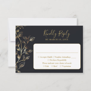 Cartons Réponse Mariage Floral Doré Élégant