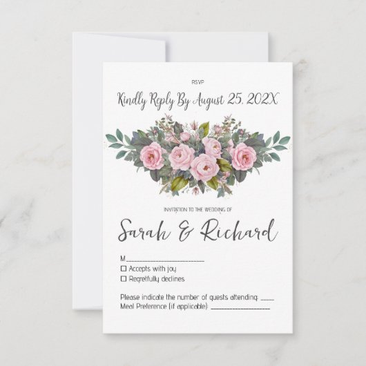 Cartons Réponse Mariage floral doux (Devant)