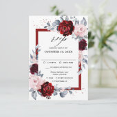 Cartons Réponse Mariage Floral Dusty Blue Ardoise Vin de Bourgogne (Debout devant)