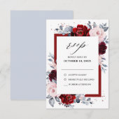 Cartons Réponse Mariage Floral Dusty Blue Ardoise Vin de Bourgogne (Devant / Derrière)