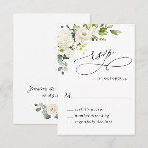 Cartons Réponse Mariage floral élégant eucalyptus roses blanches