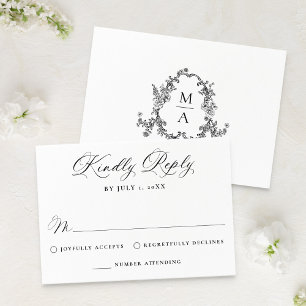 Cartons Réponse Mariage Floral Élégant Noir Victorien