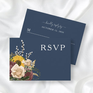 Cartons Réponse Mariage Floral Élégant Tournesol Bleu Nuit