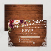 Cartons Réponse Mariage floral en dentelle de bois rustique (Devant / Derrière)
