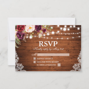 Cartons Réponse Mariage floral en dentelle de bois rustique