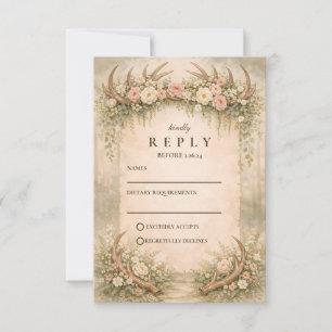 Cartons Réponse Mariage Floral en Forêt avec Bois de Cerf