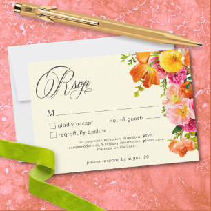 Cartons Réponse Mariage Floral Été Vibrant Jaune Orange Rose