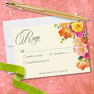 Cartons Réponse Mariage Floral Été Vibrant Jaune Orange Rose
