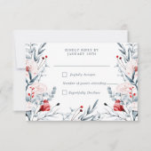 Cartons Réponse Mariage Floral Fleur Rouge Et Bleu (Devant)