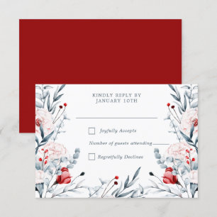 Cartons Réponse Mariage Floral Fleur Rouge Et Bleu