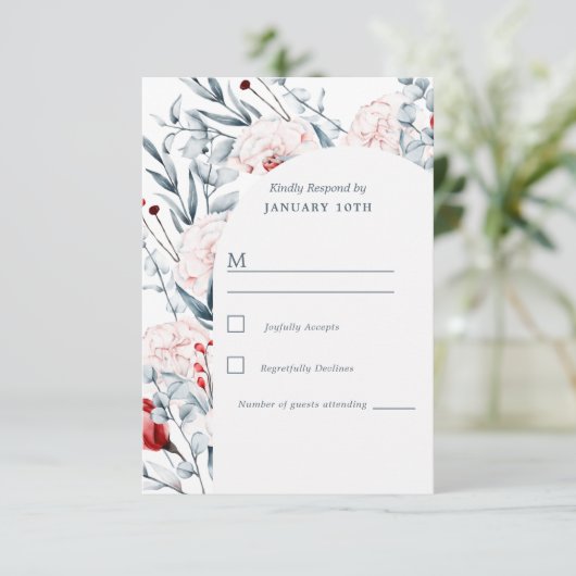 Cartons Réponse Mariage Floral Fleur Rouge Et Bleu (Debout devant)