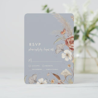 Cartons Réponse Mariage Floral Fleur Séchée BOHO Bleu Poussiéreux