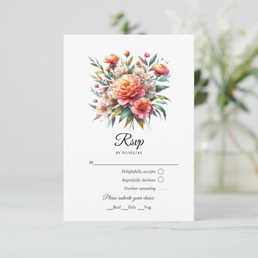 Cartons Réponse Mariage Floral Fuzz pêche (Debout devant)