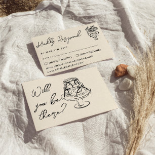 Cartons Réponse Mariage Floral Gâteau Dessiné à la Main Rétro