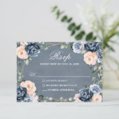 Cartons Réponse Mariage floral géométrique bleu foncé (Debout devant)