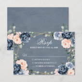 Cartons Réponse Mariage floral géométrique bleu foncé (Devant / Derrière)
