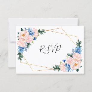 Cartons Réponse Mariage floral géométrique bleu foncé rose
