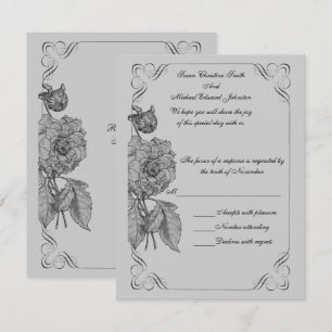 Cartons Réponse Mariage floral gris argenté noir