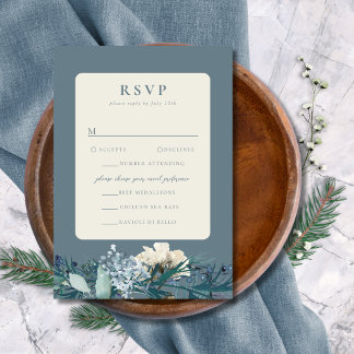 Cartons Réponse Mariage Floral Gris Bleu Poussiéreux d'Hiver