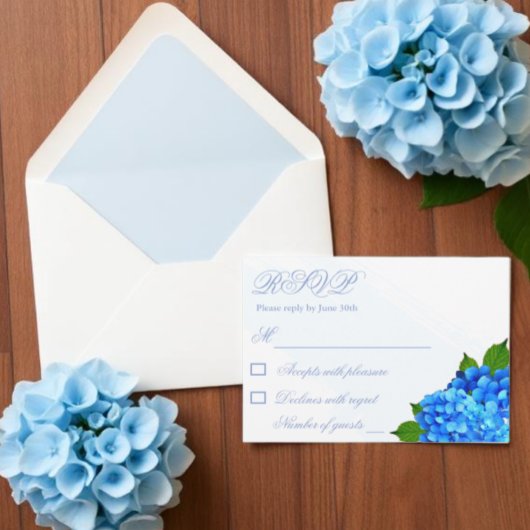 Cartons Réponse Mariage Floral Hydrangea Bleu