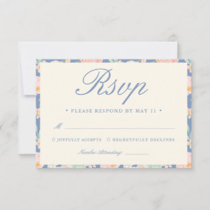 Cartons Réponse Mariage Floral Ivoire Vintage Bleu Poussiéreux Mod