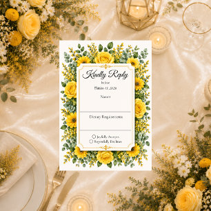 Cartons Réponse Mariage Floral Jaune Élégant 