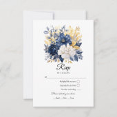 Cartons Réponse Mariage floral marine, blanc et or (Devant)