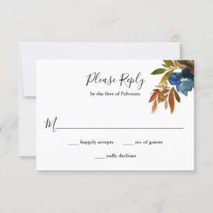 Cartons Réponse Mariage floral marine et rouille