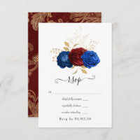 Mariage floral marine, rouge et or