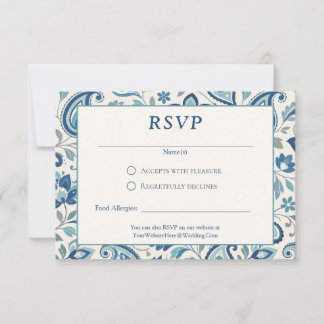 Cartons Réponse Mariage Floral Moderne Bleu et Vert de Paisley