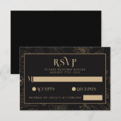 Cartons Réponse Mariage floral moderne noir & or anémone (Devant / Derrière)
