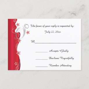 Cartons Réponse Mariage floral moderne Rouge profond et argent