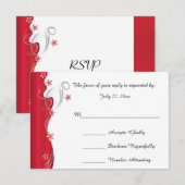 Cartons Réponse Mariage floral moderne | Rouge profond et argent (Devant / Derrière)