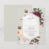 Cartons Réponse Mariage Floral Monogramme (Devant / Derrière)